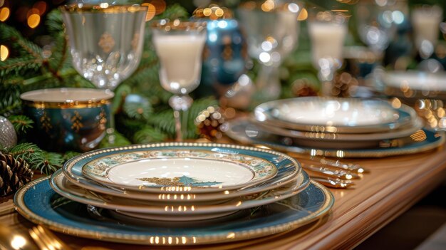 Elegante decoración de mesa de Navidad blanca y dorada