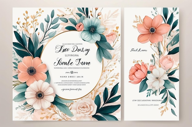 Elegante dibujo a mano invitación de boda hermoso diseño floral