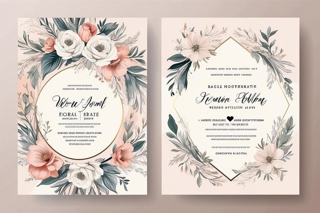 Elegante dibujo a mano invitación de boda hermoso diseño floral