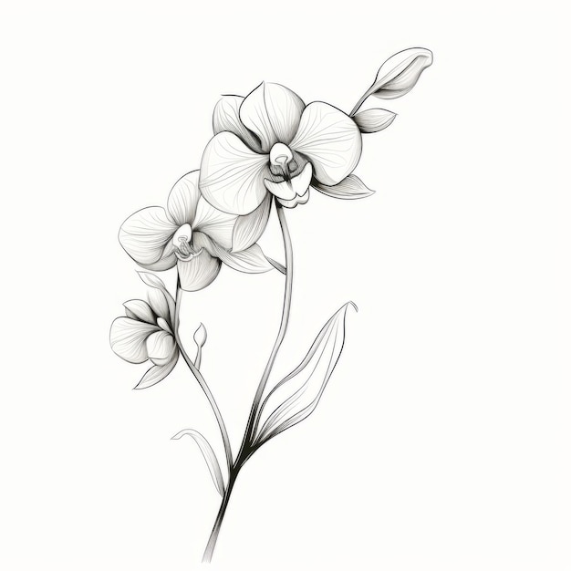 Elegante dibujo monocromático de orquídeas Simplicidad lineal y esculturas delicadas