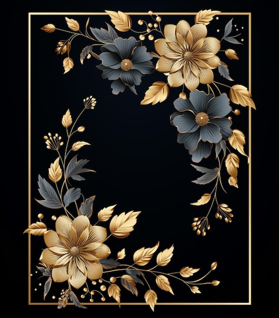 Foto elegante diseño étnico de borde de marco floral dorado