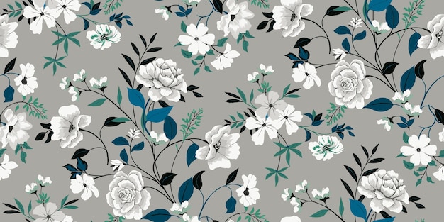 Elegante diseño floral con flores blancas sobre un fondo gris