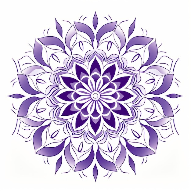 Elegante diseño de mandala con flores púrpuras traza estilo monótono