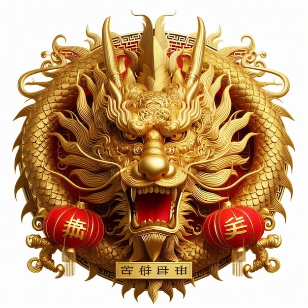 Elegante dragão dourado vista frontal do ano novo chinês