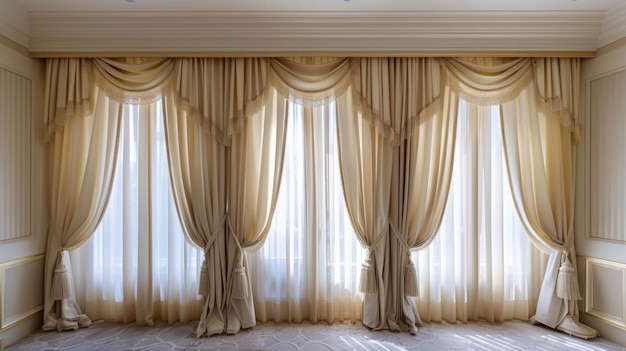 Elegante drapeado clásico en un interior de lujo con luz natural