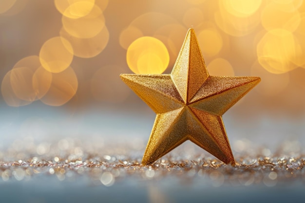 Elegante e festiva decoração de Natal bela estrela dourada brilhante perfeitamente capturado em uma simetria