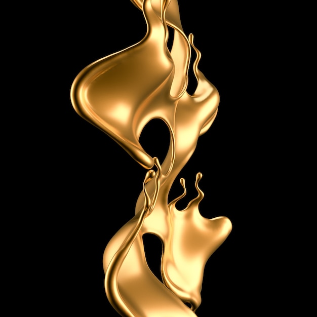 Elegante e luxuoso toque de ouro líquido. Ilustração 3D, renderização em 3D.