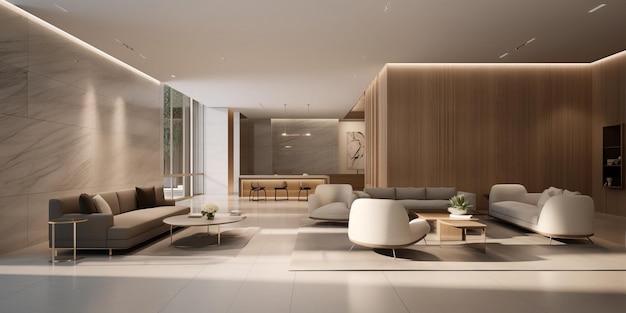 Elegante e moderno design de interiores de lobby gerado por IA