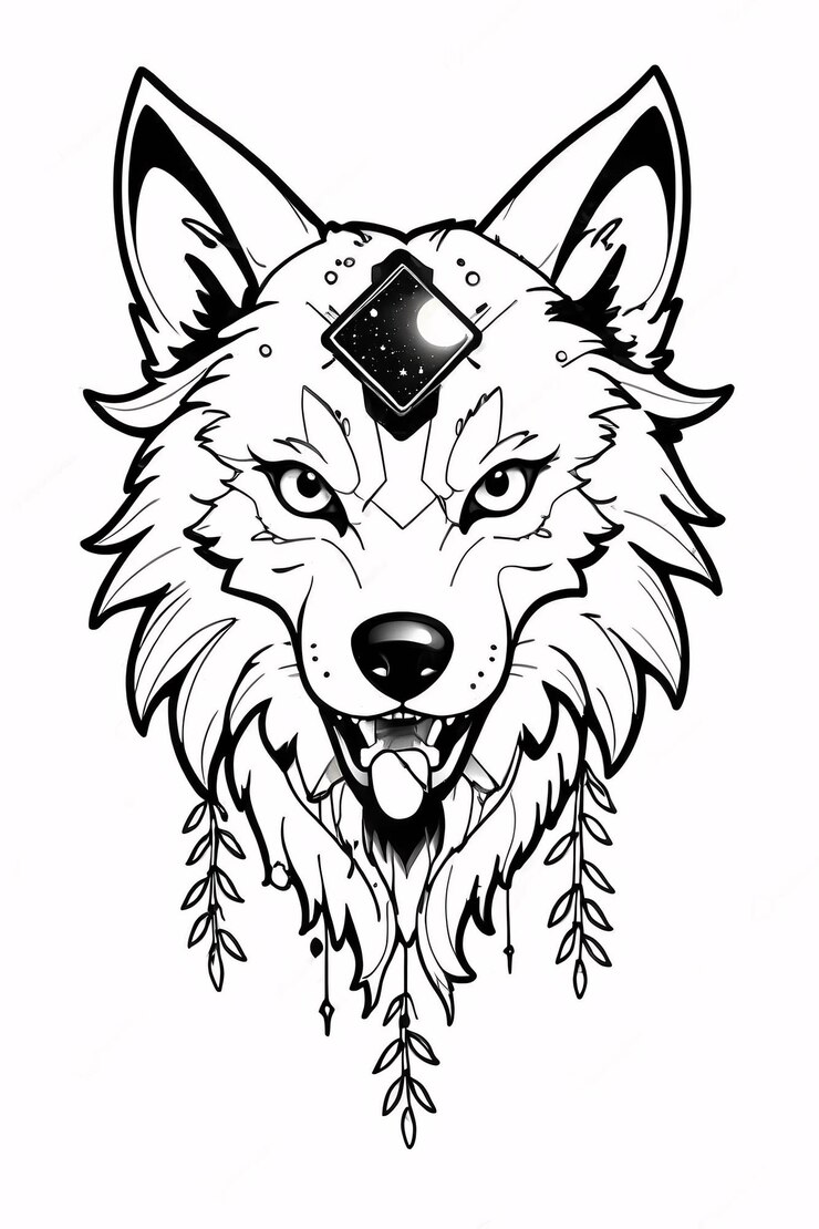 Foto elegante e simples black and white wolf line art ilustração logo design ideia design de arte tribal