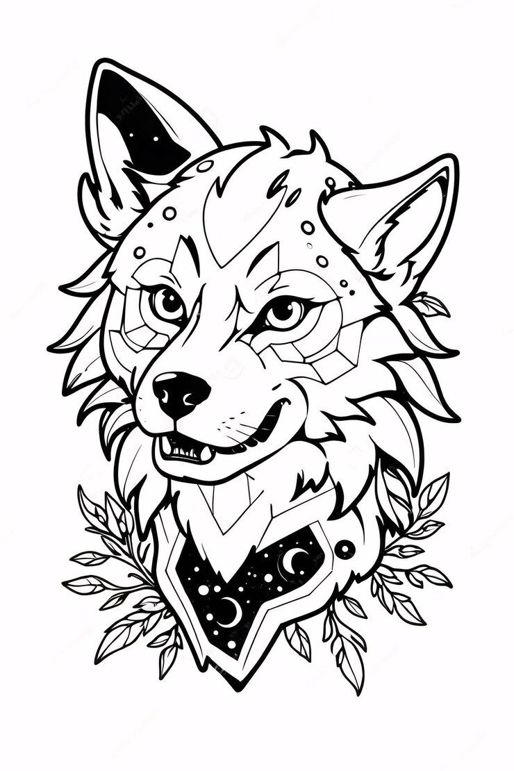 Foto elegante e simples black and white wolf line art ilustração logo design ideia design de arte tribal