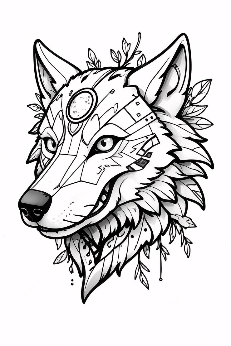 Foto elegante e simples black and white wolf line art ilustração logo design ideia design de arte tribal