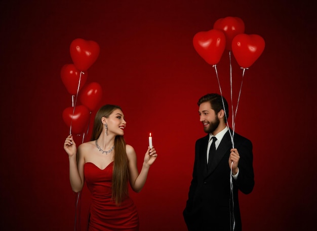 Elegante Ehepaar hält herzförmige Ballons bei einem romantischen Date