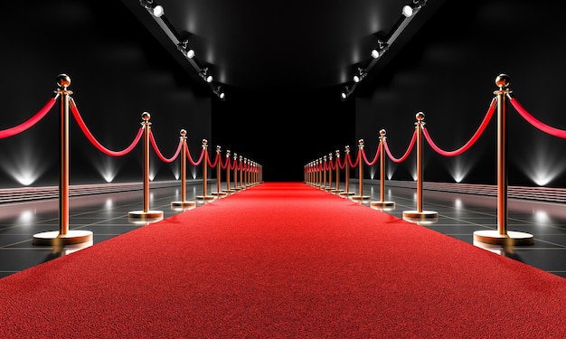 Foto elegante entrada del evento con alfombra roja con cuerdas de terciopelo