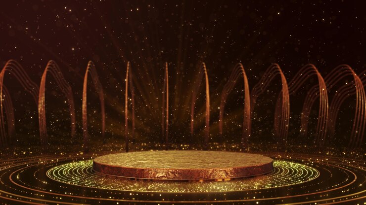 Elegante escenario dorado para eventos y actuaciones de celebración