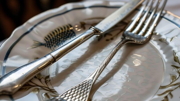 Foto elegante escenario con un pez plateado en el plato