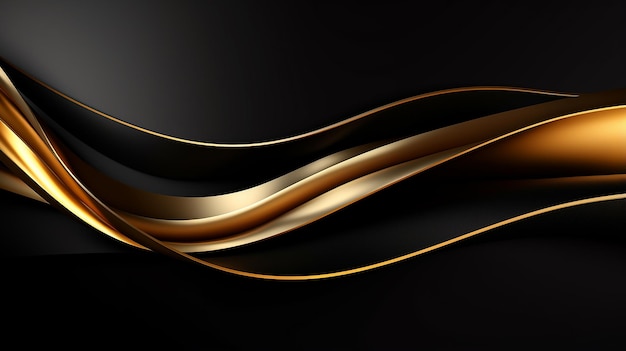 Foto elegante estilo abstracto 3d rayas horizontales doradas con decoración cinta dorada sobre fondo negro