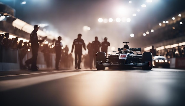 Foto un elegante evento de carreras de fórmula 1 con coches rápidos animando a las multitudes y paradas en boxes de alto detalle automático