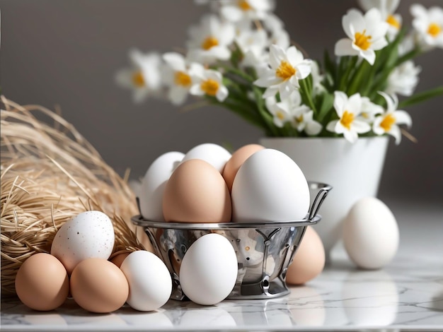 Elegante Exhibición de Pascua Huevos Blancos Decorativos