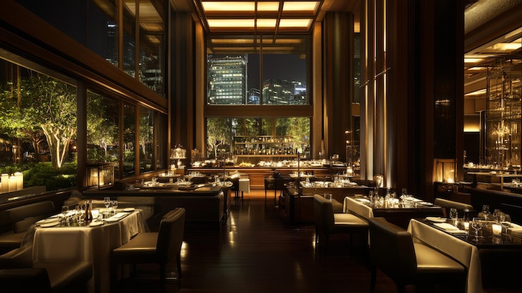 Foto elegante experiencia de cena nocturna en el restaurante cityscape