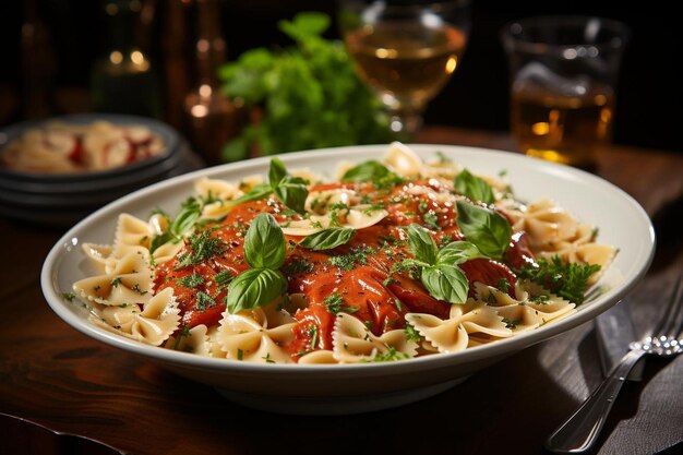 Elegante Farfalle con tomate y albahaca Elegancia