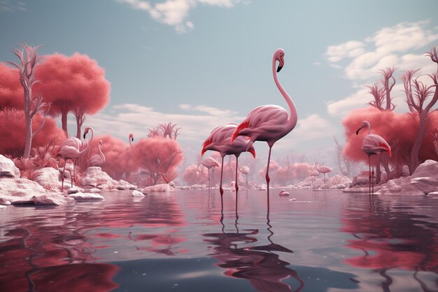 Elegante Flamingos in ruhigen und alten Lagunen OC 00249 02