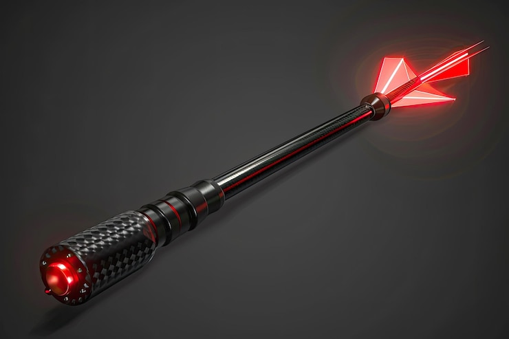 Foto elegante flecha de fibra de carbono negra con cuello rojo brillante aislado sobre un fondo transparente