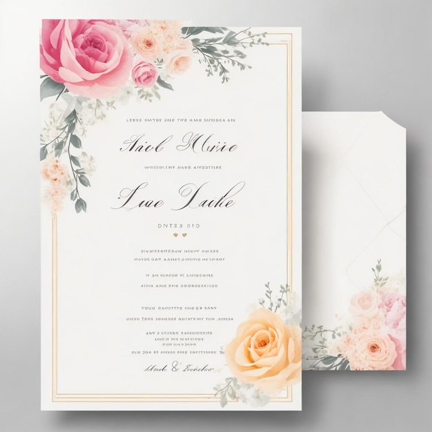 elegante flor y hojas plantilla de tarjeta de invitación de boda