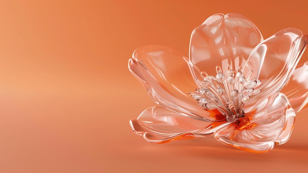 Foto elegante flor de vidrio en un fondo naranja pastel renderizado en 3d