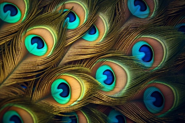 Un elegante fondo de cuero adornado con coloridas plumas de pavo real Generative Ai
