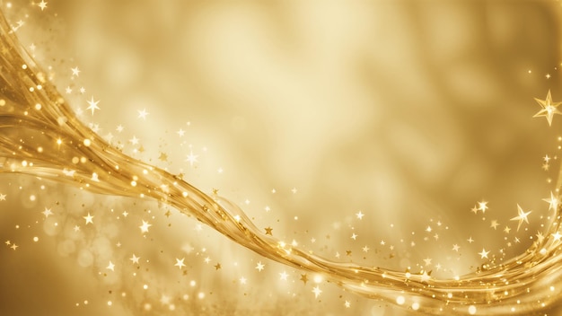 Elegante fondo dorado adornado con estrellas brillantes y efecto bokeh suave para ocasiones festivas