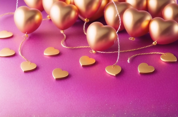 Elegante fondo de fiesta de globos de corazón Pastel y oro Día de San Valentín Celebración de fiesta de cumpleaños IA generativa