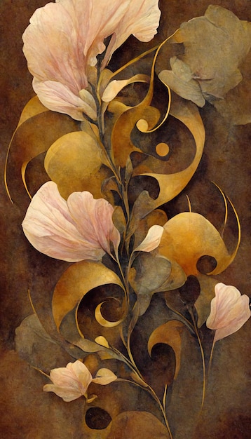 Elegante fondo floral en estilo Art Nouveau Diseño de flores decorativas retro Ilustración 3D