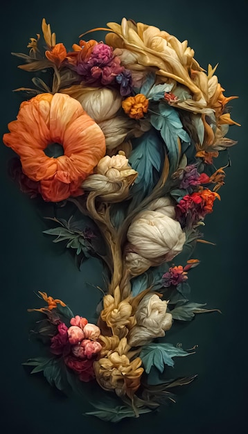 Elegante fondo floral en estilo renacentista Diseño de arte floral retro Ilustración digital 3D
