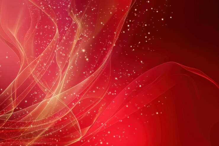 El elegante fondo rojo de Navidad con cintas giratorias y bokeh brillante crea una atmósfera festiva y mágica
