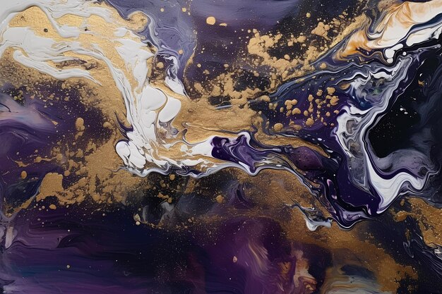 Elegante fondo de tinta de alcohol violeta con elementos de brillo dorado AI generativo