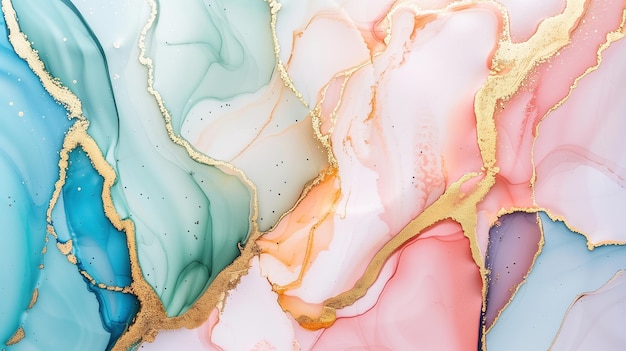 Elegante fondo de tinta de mármol en pasteles suaves con acentos dorados