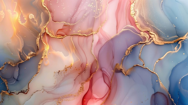 Elegante fondo de tinta de mármol con vetas doradas en suaves tonos pastel