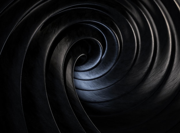 Elegante forma de espiral oscura futurista con fondo de reflexión