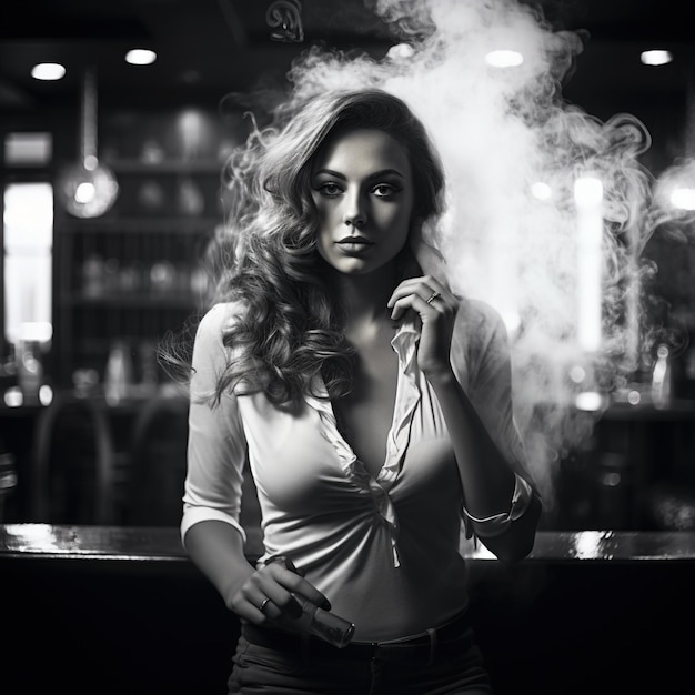Elegante Frau raucht an der Bar
