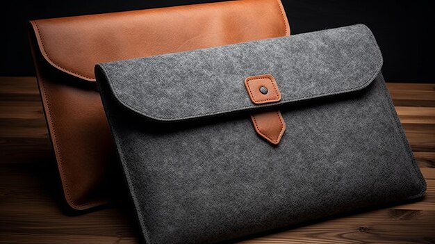 Elegante Funda De Fieltro De Cuero Para Ipad Gris Y Marrón