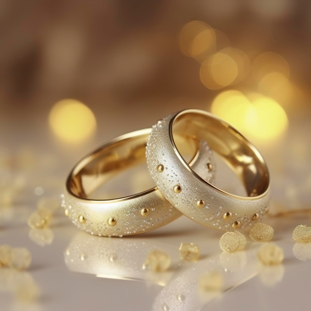 Foto elegante fundo de amor dois anéis de ouro e decorações gerar ai