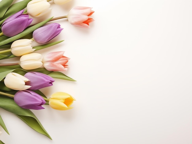 Elegante fundo forrado de tulipas com espaço de cópia para mensagens de primavera