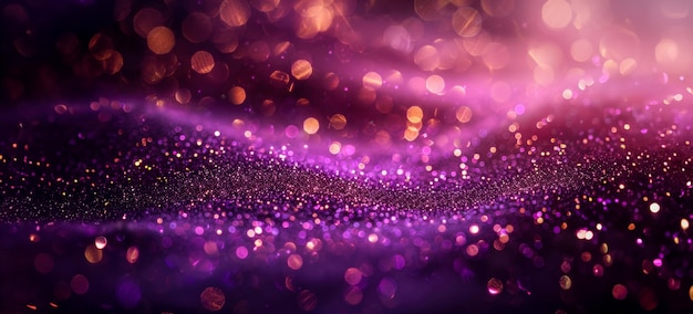 Elegante fundo púrpura e dourado com ondas abstratas e luzes cintilantes