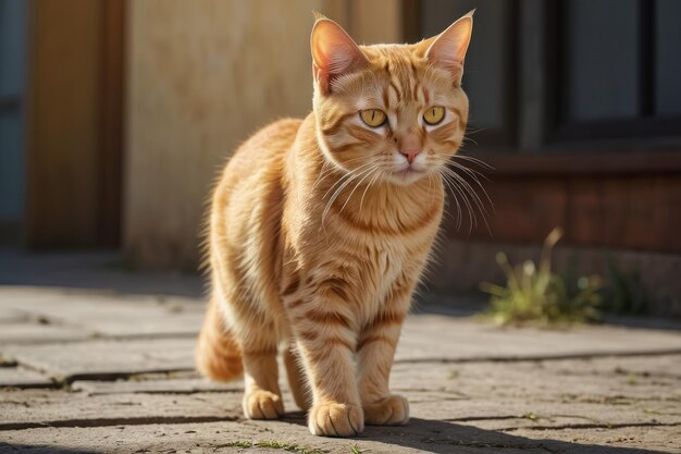 El elegante gato de jengibre posando