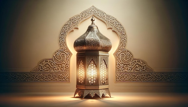 Foto elegante geschnitzte arabische vintage-lampe auf beige hintergrund mit kopierplatz