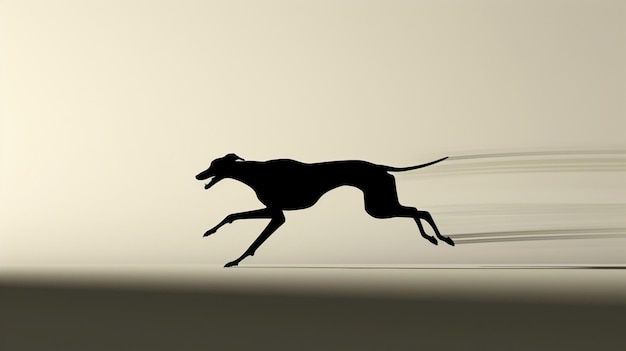 Foto elegante greyhound-silhouette läuft auf weißem boden