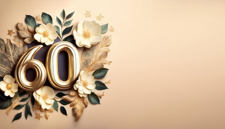 Foto elegante grüße zum 60. geburtstag mit blumigem design und schimmernden details