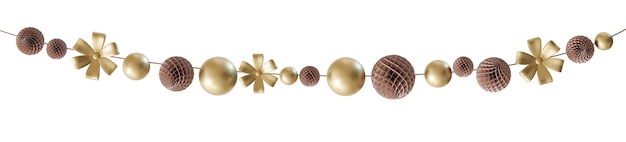 Elegante guirnalda con elementos marrones y dorados flores aisladas sobre fondo blanco Se puede usar como pie de página o encabezado divisor Fiesta cumpleaños feliz boda elemento de diseño Festoon renderización 3D