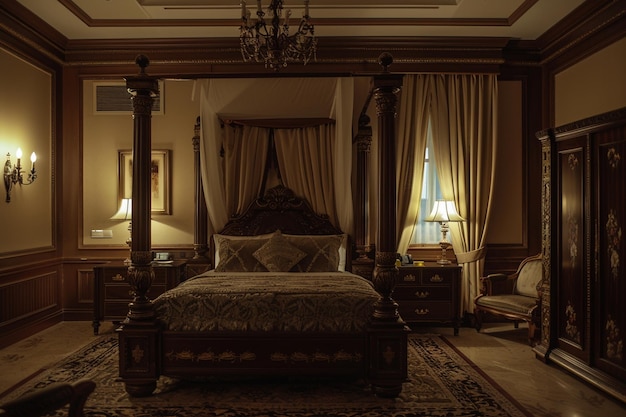 Elegante habitación de hotel adornada con lujo