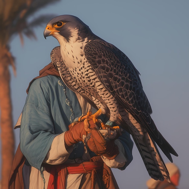 Elegante halcón con el majestuoso halcón en el desierto